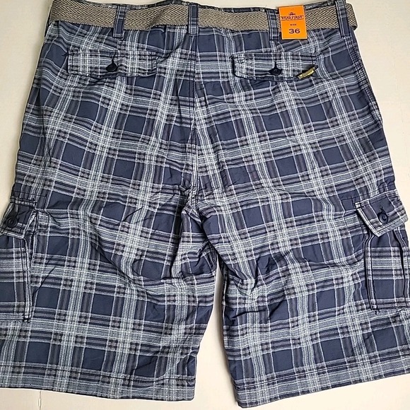 NWT Wear First  Mens 36 Y2K/2000s BAGGY PLAID CARGO  SKATE‎ SHORTS Blue Belted - Picture 4 of 7